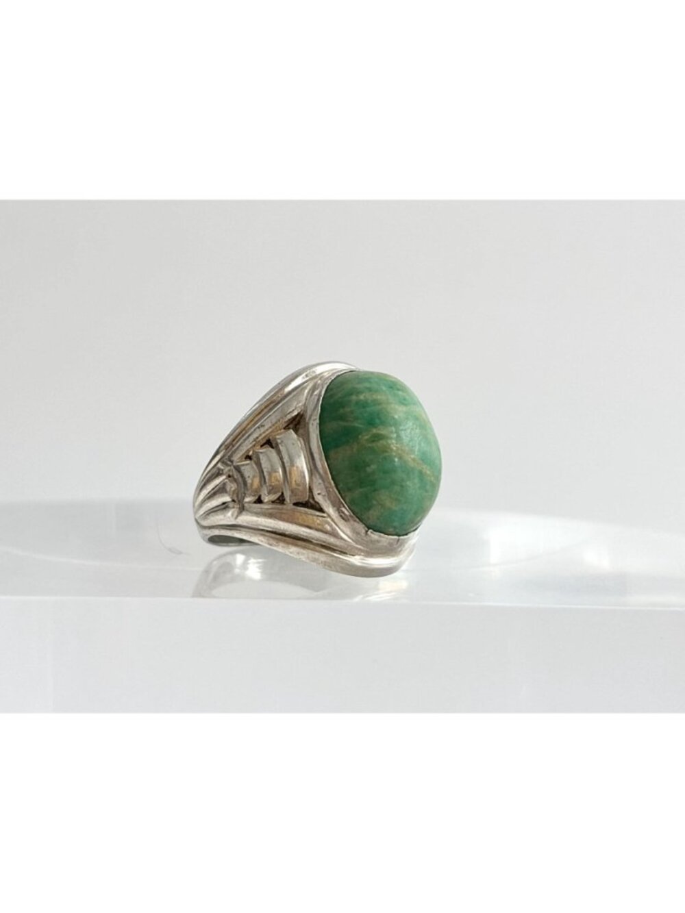 Amazonite Green Gemstone Solitaire Sterling Silver 925 Vintage Ring - sz 6.75 - Picture 3 of 16